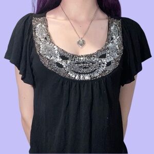 Early 2000s Y2K Black Sequin Embellished Blouse